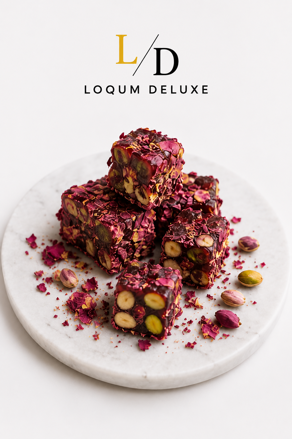 Dubbel Rozenlokum met Granaatappel & Pistache Kubus
